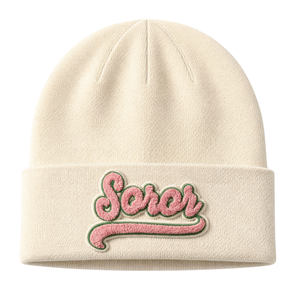 Gorro de Punto Soror Ivory, Gorro de Invierno para Hermandad Universitaria, Color Rosa y Verde, Ropa Casual Elegante para Mujeres - Product Image 3