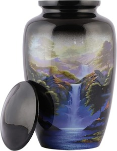 Modern Handmade Round Metal Cremation Urn for Human Ashes Decorative Funeral Tabletop <b>Vase</b> - Product Image 1