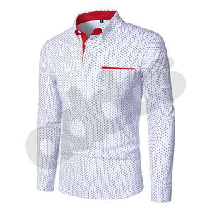 Camiseta de manga larga a la moda para hombre para POLO, camiseta de talla grande con estampado de letras lavadas y cuello de lunares - Product Image 2