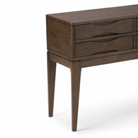 Mid-Century Modern Klappbarer 4-Schubladen Konsolentisch Dunkelbraune Oberfläche Massivholz Villa Flur Deko Hauseingang Hotel Wohnzimmer