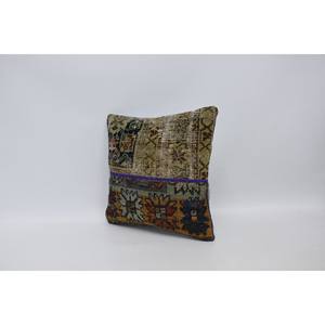 Coussin de sol multicolore bohème en laine écologique, antidérapant, amovible et lavable, 16x16 pouces, tissé, brodé, patchwork Kantha - Product Image 4