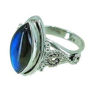 Bague artisanale en argent sterling 925 avec labradorite taille marquise, bijou bohème pierre de naissance de novembre, cadeau parfait pour son anniversaire - Product Image 1
