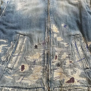 Veste en jean pour homme, denim délavé à l'acide, broderie de boutons, doublure en polaire, logo sur le devant, hiver - Product Image 6