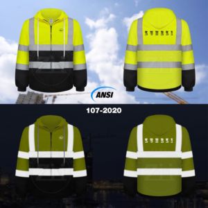 Sweat à capuche d'hiver de sécurité réfléchissant haute visibilité imprimé de logo personnalisé pour hommes 100% conception de bande de réflecteur de vêtements de travail en coton fabricants - Product Image 3