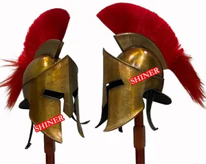 Abad Pertengahan Armour King Leonidas Yunani Sparta helm Romawi pria Sparta Warrior Film 300 otentik helm kuningan antik dengan penutup