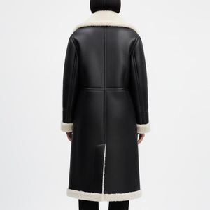 New Style Winter Wear Women Long Shearling <b>Coat</b> Black Leather Faux <b>Fur</b> Lined <b>Trench</b> <b>Coat</b> Warm Outerwear Customized <b>Trench</b> <b>Coat</b> - Product Image 5