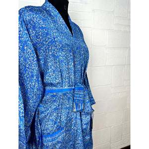 Recycled Vintage Silk Sari <b>Robe</b> Boho Floral Print Dressing Gown <b>Beach</b> Coverup or Bridesmaid Anniversary Gift - Product Image 5