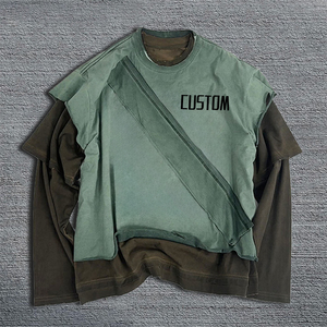 เสื้อยืดแขนยาวสองชั้นแบบวินเทจสำหรับผู้ชายเสื้อยืดพิมพ์ลายผ้าคอตตอน - Product Image 6