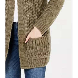 Cardigan Lungo in Maglia a Trecce per Ragazze Hippie Rose, Colore Rame, Taglia Grande, Autunno Inverno, Stampa Jacquard con Decorazione a Bottoni - Product Image 3