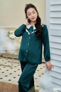 Conjunto de embarazo y posparto Top diseñado con cremallera vertical para bebé lactancia perla encaje de seda B497 minimalista suave - Product Image 2