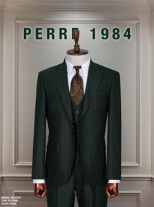 Costume d'affaires noir à fines rayures pour homme, double boutonnage, col mandarin, mélange viscose et polyester, grande taille, antistatique, anti-rétrécissement - Product Image 6