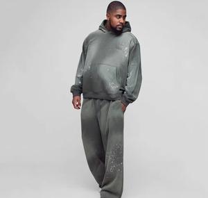 Fabricant de vêtements, survêtement en coton vintage pour femmes, lavage à l'acide, délavé au soleil, imprimé bouffant, 2 pièces, sweat-shirt et pantalon évasé - Product Image 1