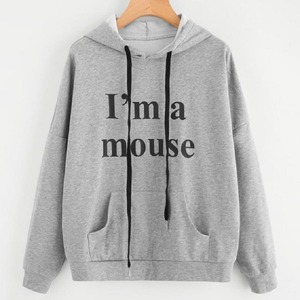 Autumn Grey Clothes <b>Ladies</b> Pullover <b>Long</b> Sleeve <b>Tops</b> With Print and Pocket Sweatshirt heavy washed hoodie - Product Image 2