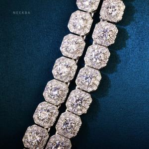 S925 Cadena de eslabones cubanos de moissanita de 4 filas-Collar de moissanita pesado para hombres, 100% hecho a mano y conjunto a mano Hip Hop busto abajo collar - Product Image 6