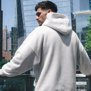 Sudadera con Capucha Extra Grande para Hombre, Color Marfil, 50% Algodón, 50% Poliéster, Hombros Caídos, Estilo Urbano, Corte Holgado, Sudadera de Invierno - Product Image 4