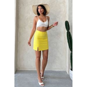 Jupe en jean jaune à sequins TOPSHOW pour femme, 100 % coton, style décontracté, mini-jupe trapèze pour la mode estivale - Product Image 1