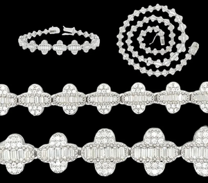 Baguette Clover White Diamond Round Cut Collar único para mirar tan Buti Party Mujer - Product Image 5