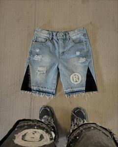 Short d'été surdimensionné personnalisé pour hommes, jorts au genou, short à broderie en denim délavé vintage avec baggy en os vieilli - Product Image 4