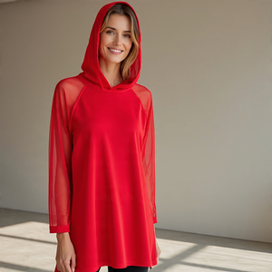 เสื้อฮู้ดตาข่ายโพลีเอสเตอร์แบบสวมหัวของผู้หญิงเสื้อฮู้ดตาข่ายผ้าโพลีเอสเตอร์แขนยาว - Product Image 3