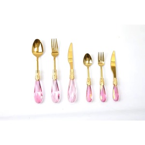 Juego de 5 cubiertos de acero inoxidable, juego de cubiertos Ideal para cocina, mesa, Hotel, uso doméstico, juego de cubiertos chapados en Color dorado, mango de vidrio - Product Image 6