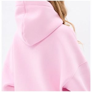 เสื้อฮู้ดดี้ผู้หญิงทรงหลวม แขนยาว ผ้าฝ้ายฟลีซ 100% ระบายอากาศได้ดี แห้งเร็ว มีโลโก้ด้านหน้า สไตล์ลำลองสำหรับฤดูหนาว - Product Image 5