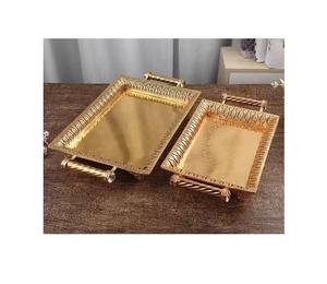 ชุดเซ็ท2ชิ้นถาดโลหะช็อคโกแลตทรงสี่เหลี่ยมผืนผ้าสำหรับตกแต่งขนมหวานพร้อมหูจับสีทองสุดหรู - Product Image 1