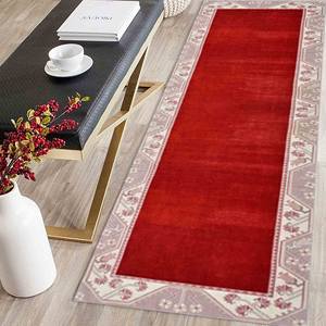 Alfombra Roja de Anatolia: Alfombra Moderna Turca Oushak con Estampado Decorativo, Alfombra Delgada No Tejida - Product Image 5