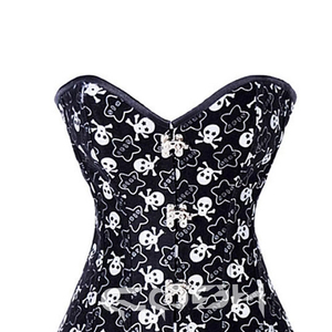 Black Gothic Skull Print Breathable High Compression Overbust Corset Punk Rock Waist <b>Trainer</b> Front Busk Closure Halloween - Product Image 2