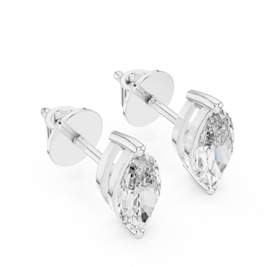 Boucles d'oreilles élégantes et chics pour femmes, en or blanc 14 carats plaqué rhodium, serties de diamants de laboratoire de forme marquise, 1,50 carat, coupe excellente - Product Image 1