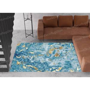Alfombra Moderna de Lujo con Estampado de Tinta de Alcohol en Mármol Azul y Dorado, Alfombra de Terciopelo de Lujo - Product Image 3