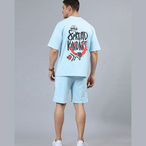 Ensembles streetwear décontractés d'été pour hommes en tissu éponge respirant et à séchage rapide, t-shirt à manches courtes et short de couleur unie, vente en gros - Product Image 3