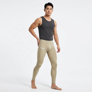 Leggings de compression intégrale pour homme, couleur unie, taille élastique avec logo, jambe droite, matière Spandex Nylon - Product Image 4