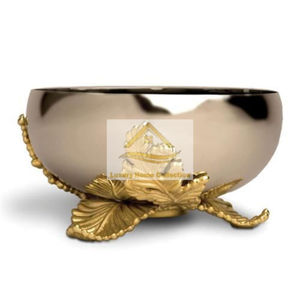 ชามเสิร์ฟอาหารตกแต่งอินเดียสีเงินและสีทองทําจากสแตนเลสและทองเหลืองรูปทรงใบยืนชามเสิร์ฟถั่ว - Product Image 1