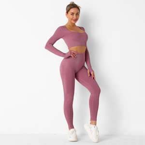 Ensemble de yoga sans couture 2 pièces pour femmes, vêtements de sport avec shorts, vêtements de fitness pour le sport - Product Image 1