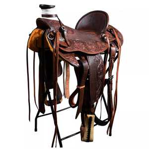 Sillín de cuerda hecho a mano de cuero genuino | Ranch Roper Racing Saddle para montar a caballo, juego de sillín occidental mecanizado a mano a granel - Product Image 1
