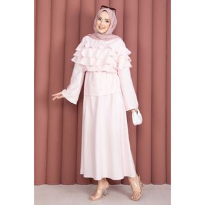 Ensemble jupe rose à volants superposés en tissu crêpe XS-XXL, tenue d'été 2 pièces avec short - Product Image 3