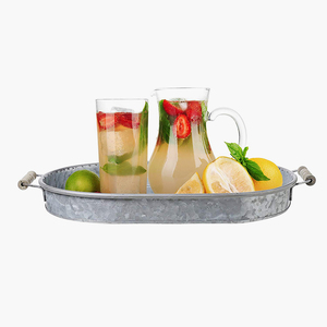 Oval Shape Galvanized Metal Serving <b>Tray</b> for Home Wedding Party Tabletop Food & <b>Drinks</b> Serving <b>Tray</b> With Handles - Product Image 1