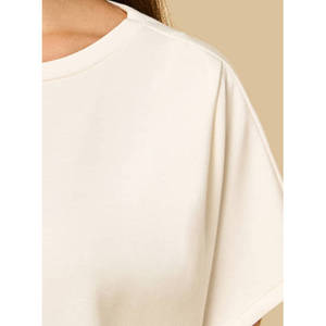 Haut en tricot 95 % coton pour femme, détails froncés, chemise décontractée tendance, douce et extensible, imprimé en relief, manches courtes, OEM, marque privée - Product Image 5
