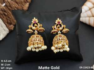 Kemp <b>Jewellery</b> Matte Gold Polish Full Stone Tops Earrings - Product Image 2