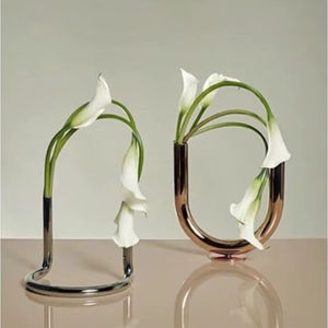 Modern Brass Circular Tube <b>Vase</b> Minimalist Metal Flower Holder Contemporary Desk Decor for Home Office Hotel Decoration - Product Image 1