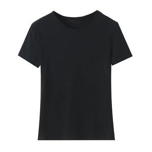 เสื้อยืดคอกลมแขนสั้นสำหรับผู้หญิงใส่ในฤดูร้อนทำจากผ้าฝ้ายผสมสามสีเสื้อลำลองระบายอากาศทรงสลิมฟิตสีพื้น XS XXS สูง - Product Image 4