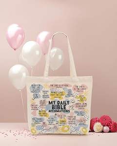 Afirmaciones diarias Mujeres Inspirador Mom Teacher Regalos cristianos Bolsa de lona con bolsillo (Mis afirmaciones bíblicas diarias) - Product Image 1