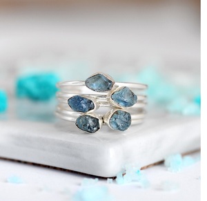 Aquamarine Stacking <b>Rings</b> Set 925 Sterling <b>Silver</b> Simple Stone <b>Boho</b> Jewelry for Women for Wedding and Party Occasions - Product Image 3