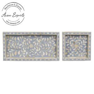 Juego de 2 bandejas de incrustaciones florales hechas a mano Diseño elegante de mármol blanco y negro Perfecto para servir o exhibir artículos - Product Image 5