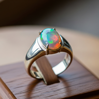 Bague en argent sterling 925 avec opale, design moderne à bande carrée, pierre précieuse ovale à éclat de feu, délicate, pour femme, usage quotidien, certifiée
