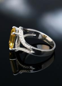 Bague de fiançailles et de mariage en argent sterling 925 avec pierre de quartz miel jaune naturel, tendance, diamant CZ, symbole religieux chrétien - Product Image 3