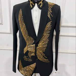 Costume brodé noir et or pour homme Costume de mariage élégant pour marié Tuxedo Prom Blazer Set - Product Image 6