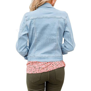Veste en jean de haute qualité personnalisée pour la saison d'hiver des femmes respirante longue longueur avec logo techniques teintes unies traitées - Product Image 2