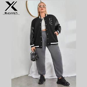 Chaqueta Varsity Acolchada Personalizable para Mujer, Tallas Grandes, 100% Lana, Mangas de Cuero, Resistente al Viento, Relleno de Algodón Teñido Liso - Product Image 4