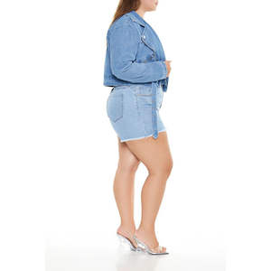 <b>Women</b> Raw Bottom Work Denim <b>Shorts</b> with Ladies Denim Jackets Casual Breathable High Street 100% Cotton Elastic Waist - Product Image 4